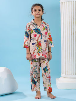 SAY - Cream Floral Cotton Printed Top and Pyjama (Set of 2)