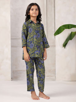 SAY - Cotton Navy Blue Printed Shirt and Pyjama (Set of 2)