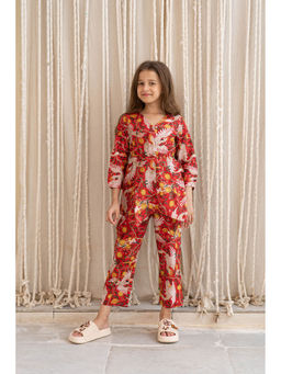 SAY - Red Pure Cotton Printed Top and Pyjama (Set of 2)
