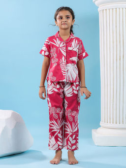 SAY - Pink Pure Cotton Floral Shirt and Pyjama (Set of 2)