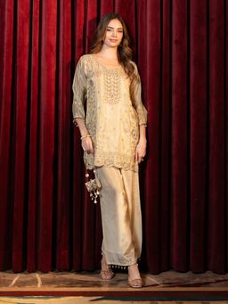 Label S4U - Gold Tissue Handwork Co-ord Set