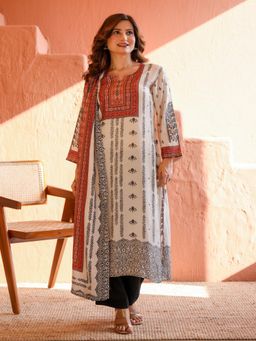Mahee Jaipur - Block Print Red Coloured Yoke Kurta with Pant & Dupatta