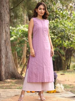 Sutra Art of Clothing - Lavender Pure Cotton White Printed Kurta and Palazzo