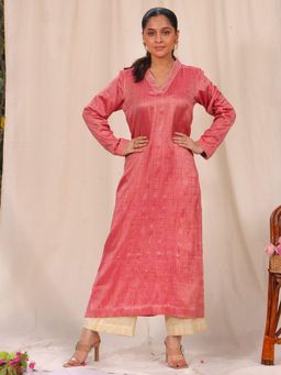 Sutra Art of Clothing - Pink and Cream Khadi Cotton Kurta and Pant