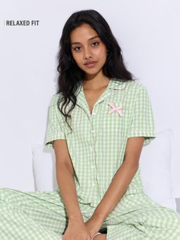 The Souled Store - Plaid Sleepy Sage Women Lounge Shirt