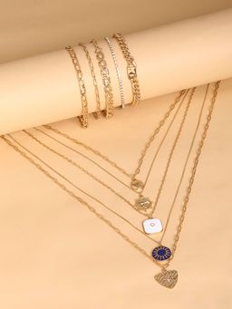 Lilly & Sparkle - Gold-Plated & White Crystal Stone-Studded Jewellery (Set of 6)
