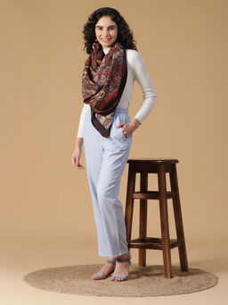 Shingora - Brown Wool Blend Printed Fringed Stole