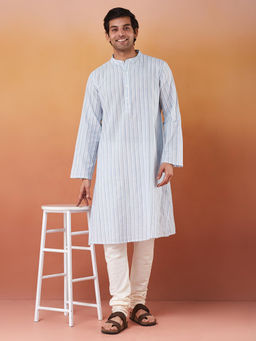 Fabindia - Blue Cotton Striped Long Kurta