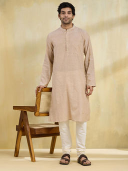 Fabindia - Beige Cotton Dobby Long Kurta
