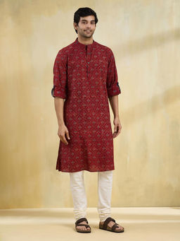 Fabindia - Maroon Cotton Ajrakh Printed Long Kurta