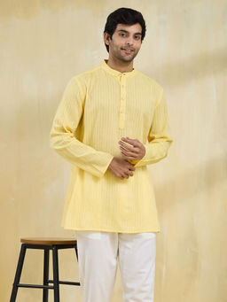 Fabindia - Yellow Cotton Striped Short Kurta