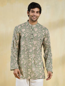 Fabindia - Olive Cotton Hand Block Printed Short Kurta