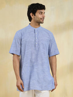 Fabindia - Blue Cotton Striped Short Kurta