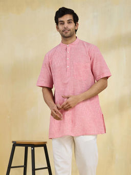 Fabindia - Pink Cotton Striped Short Kurta