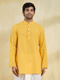 Fabindia - Yellow Cotton Dobby Short Kurta