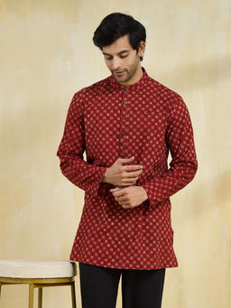 Fabindia - Maroon Cotton Dabu Printed Short Kurta