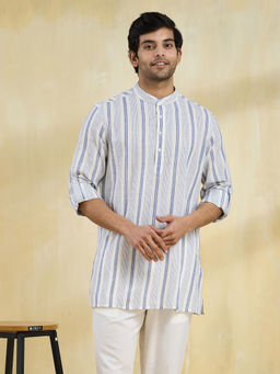 Fabindia - Blue Cotton Dobby Short Kurta