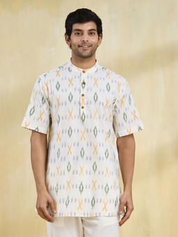 Fabindia - White Cotton Ikat Short Kurta