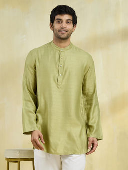 Fabindia - Green Viscose Blend Dobby Short Kurta