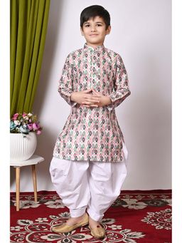 NFC CREATION - Boys Printed and Sequins Work Dupion Silk Peach Kurta and Patiala