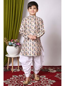 NFC CREATION - Boys Printed and Sequins Work Dupion Silk Yellow Kurta and Patiala