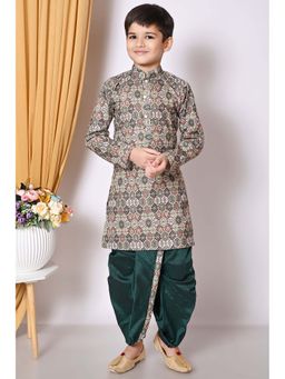 NFC CREATION - Boys Printed and Sequins Work Cotton Green Kurta and Dhoti Pant