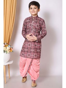NFC CREATION - Boys Printed and Sequins Work Cotton Peach Kurta and Dhoti Pant