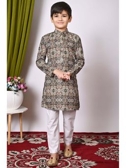 NFC CREATION - Boys Printed and Sequins Work Cotton Green Kurta and Pyjama
