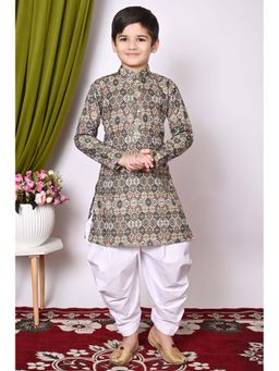 NFC CREATION - Boys Printed and Sequins Work Cotton Green Kurta and Patiala