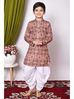 NFC CREATION - Boys Printed and Sequins Work Cotton Maroon Kurta and Patiala