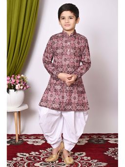 NFC CREATION - Boys Printed and Sequins Work Cotton Peach Kurta and Patiala