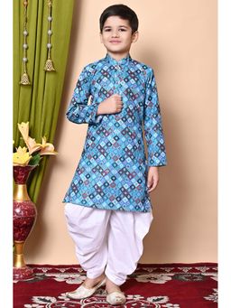 NFC CREATION - Boys Printed & Sequins Work Cotton Blend Blue Kurta and Patiala