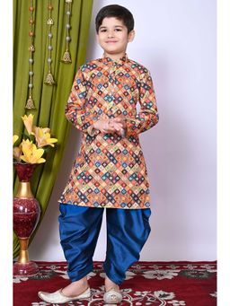 NFC CREATION - Boys Printed & Sequins Work Cotton Blend Yellow Kurta and Patiala