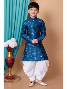 NFC CREATION - Boys Embroidery and Sequins Work Dupion Silk Blue Kurta and Patiala