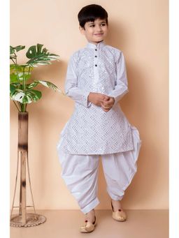 NFC CREATION - Boys Embroidery and Sequins Work Cotton White Kurta and Patiala