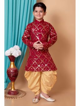 NFC CREATION - Boys Sequins Work Dupion Silk Maroon Kurta and Patiala