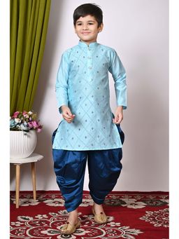 NFC CREATION - Boys Embroidery and Sequins Work Dupion Silk Aqua Kurta and Patiala