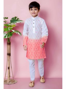 NFC CREATION - Boys Embroidery Work Pure Cotton Tomato Orange Kurta and Patiala