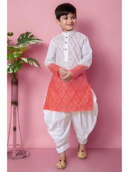NFC CREATION - Boys Embroidery Work Pure Cotton Tomato Orange Kurta and Patiala