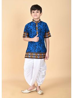 NFC CREATION - Boys Batik Printed Pure Cotton Blue Kurta and Dhoti Pant