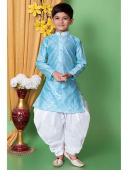 NFC CREATION - Boys Embroidery and Sequins Work Dupion Silk Aqua Kurta and Patiala