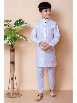 NFC CREATION - Boys Embroidery and Sequins Work Cotton White Kurta and Pyjama