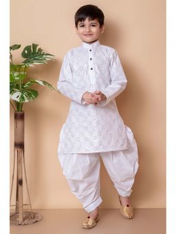 NFC CREATION - Boys Embroidery and Sequins Work Cotton White Kurta and Patiala