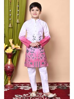 NFC CREATION - Boys Printed & Sequins Work Rayon Cotton White Kurta and Pyjama
