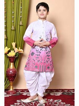 NFC CREATION - Boys Printed & Sequins Work Rayon Cotton White Kurta and Patiala