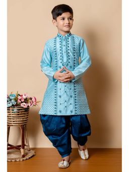 NFC CREATION - Boys Embroidery Work Dupion Silk Aqua Kurta and Patiala