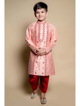 NFC CREATION - Boys Embroidery Work Dupion Silk Peach Kurta and Patiala