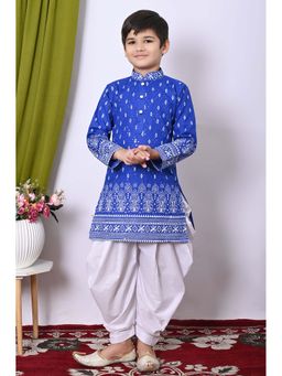 NFC CREATION - Boys Printed and Sequins Work Cotton Blend Blue Kurta and Patiala