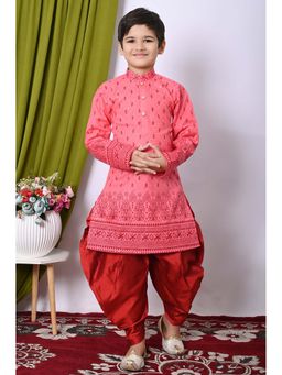 NFC CREATION - Boys Printed and Sequins Work Cotton Blend Tomato Pink Kurta and Patiala