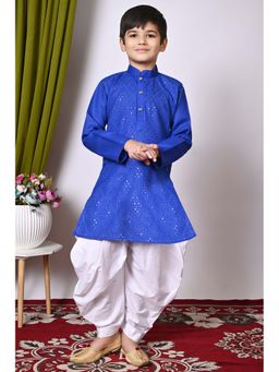 NFC CREATION - Boys Embroidery and Sequins Work Cotton Blend Blue Kurta and Patiala